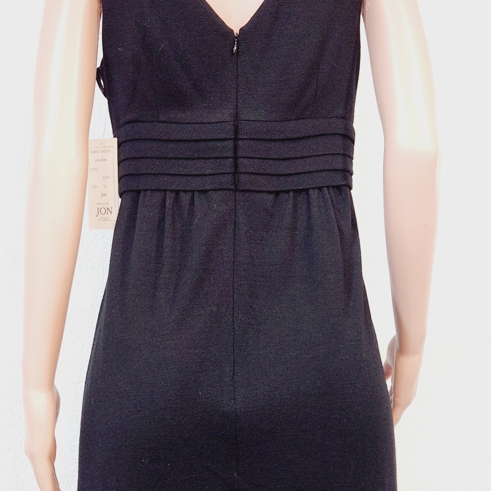 Jôn Jones Of NY NWT Black Wool Empire Plunge Faux Wrap Style Lbd Cocktail - Picture 8 of 13